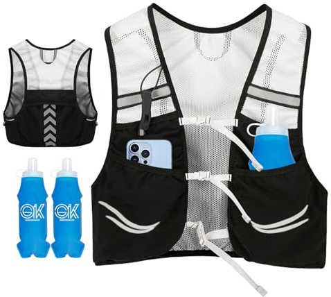 Gilet Hydratation Running Femme Et Homme, Gilet D'hydratation, Gilet De Course Reflechissant Sac À Dos De Course Sac À Dos D'hydratation avec 2 Bouteille d'eau De 500ml, pour Course À Pied, Randonnée