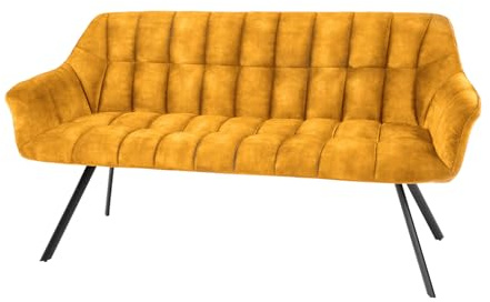 Riess Ambiente Esszimmer Sitzbank Papillon - 165cm - senfgelb schwarz - Samt Metallgestell Rückenlehne Armlehnen Polsterbank Küchenbank Schaumstoffpolsterung