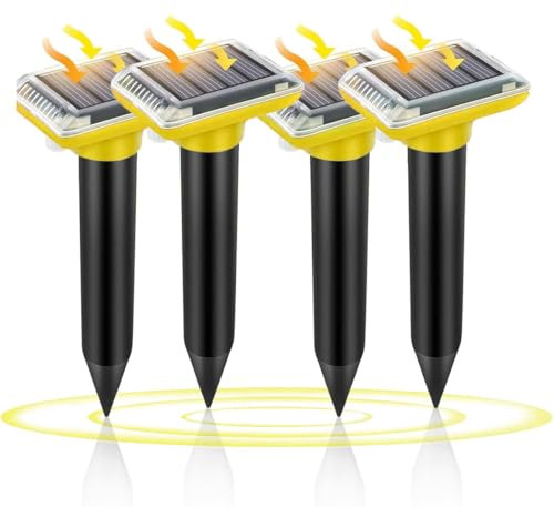 YOUKK Repousse-Taupes Solaire à ultrasons, Kit Anti-Taupes 4 pièces, Combinaison de Vibrations solaires et d'ultrasons Anti-Taupes, Repousse-Taupes Solaire étanche IP66 (carré)