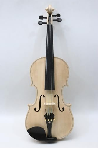 MJMLUCK 1 Violino 4/4 Non finito, Dimensioni Standard, Fondo in Acero Fiammato, tavola Armonica in Abete, Accessori in Ebano, Violino Bianco a 4 Corde, Fatto a Mano (con Custodia) (Senza Custodia)