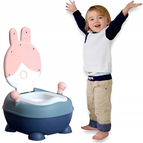 Vasino da allenamento per bambini – Vasino antiscivolo con inserto rimovibile e porta carta, design coniglio rosa, piatto di apprendimento ergonomico dai 10 mesi in su