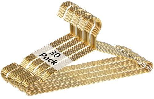 Gold Metal Hangers for Clothes - 30 Pcs Stainless Steel Wire Clothes Hangers, Heavy-Duty, Space-Saving for Coat Suit Dress