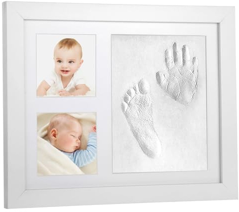 byepica DIY Handprint Footprint Photo Frame with Paw Print Clay, Solid Wood Keepsake Set, Paint and Tools Included, Anniversary Present