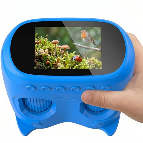 OAEBLLE Microscopio para Niños 2 en 1 con Prismáticos, Pantalla IPS HD de 2,0, Aumento 1000x, 8 Luces LED, Resolución 1080P, Juguete de Naturaleza para Niños y Niñas +3 Años