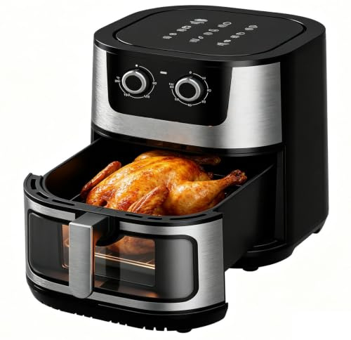 Varmluftsfritös 15 L Stor, Kombinerad Varmluftsugn Och Brödrost Med 12 Digitala Förinställningar, Rostfritt Stål, Fönster, 400°f, För Familjeanvändning Knob