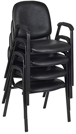 Romig Ace Vinyl Guest Stacking Chair with Arms, Durable and Comfortable Upholstery, Sturdy Steel Frame, Stackable Design for Office, Reception, and Conference Areas - Midnight Black (4 Pack)