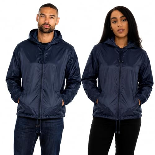 Style It Up Unisex Mens Ladies Water Resistant Plain Raincoat Kagools Jacket Hooded Cagoule (Navy, M)