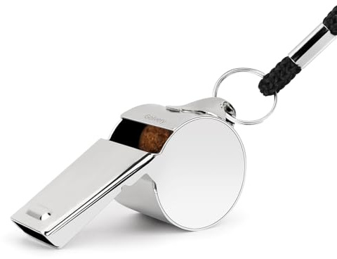 Golvery Coach Whistle Stainless Steel, Loud Crisp Sound Whistle with Lanyard for Sports, Outdoor, Lifeguard Protection, Referee (Silver-1PC)