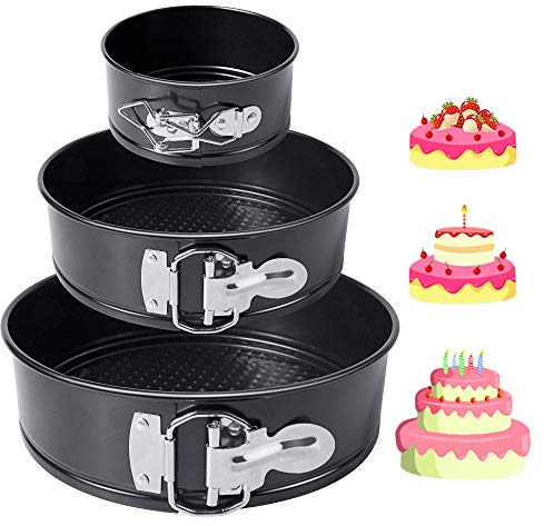 HomeMall Kuchenform Rund Set,Springform Cake Pans mit Flachboden Kuchenformen Auslaufsicher, Antihaftbeschichtet, 3Stück