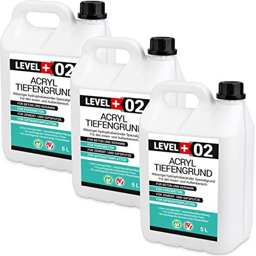 LEVEL PLUS 02 Tiefengrund 15 L Acrylbasis Tiefgrund Grundierung Innen Aussen Verfärbungsfrei Verarbeitungsfertig Tiefeindringend Haftvermittler