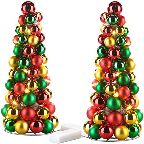 Britesta Kugel Weihnachtsbaum: 2er-Set LED-beleuchtete Weihnachtsbaum-Pyramiden mit bunten Kugeln (Weihnachtspyramide, Weihnachtskugel Pyramide, Tannenbaum Weihnachtskugeln)