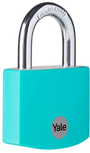 Yale YE3B/38/119/1/TE Cadenas en Aluminium 38 mm Vert Eau, Anse en Acier, 3 Clés, Sécurité Standard pour Usage Intérieur, Boîte à Outils, Sac à Dos