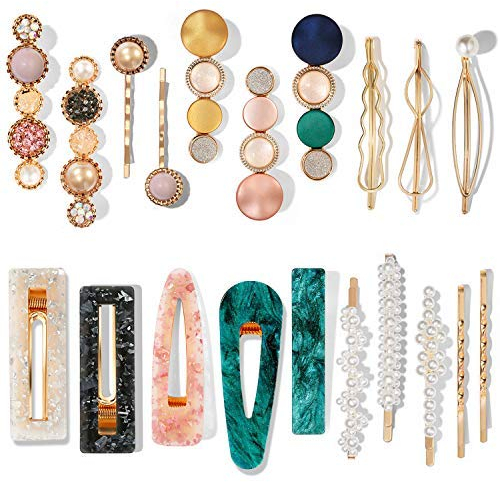 Mehayi 20 Stück Perlen und Acrylharz Haarspangen, handgefertigte Haarspangen Bobby Pins, Glitzer Kristall geometrische Haarnadel, elegante goldene Haar-Accessoires, Geschenke für Frauen Mädchen