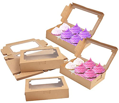 BELLE VOUS 20er Pack Cupcake Box Geschenkverpackung mit Sichtfenster -20x13x5cm Kuchenbox Verpackungskartons - 20x Cake Box Muffin Transportbox - 20er Set Kleine Schachteln