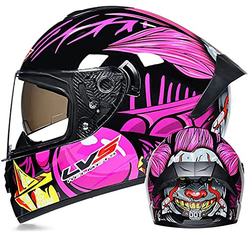 Casco Moto Integrale Per Uomo E Donna Omologato ECE DOT Casco Moto Da Corsa Per Moto Da Strada Con Doppia Visiera Parasole Leggero Caschi Integrali Moto Con Grafiche Pink 1,S
