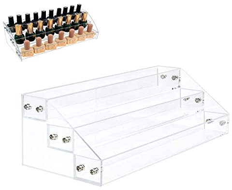 DRERIO Nail Polish Holder Organizer Clear Nail Polish Display Holder 3 Layers Modelling Paint Bottle Rack Storage Organizer Sunglasses Display Rack Plastic Storage Tray Rack for Cosmetic, Small Items