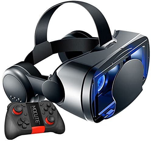 RUTXE Lunettes 3D VR Casque de Réalité Virtuelle Lunettes VR pour Films VR 3D & Jeux VR Anti Bluelight Réglable Pupil Eye Care System pour Smartphones Android & iOS avec Manette (Noir) (C)