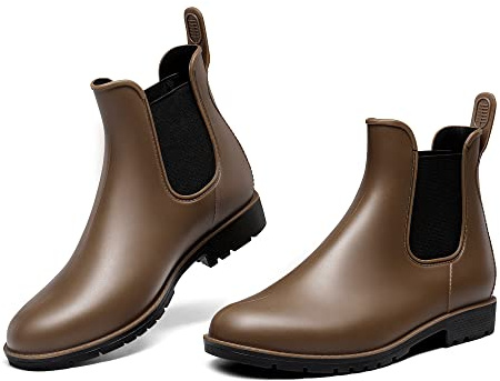 DREAM PAIRS Botas Agua Chelsea Mujer | PVC impermeable prueba 15000 veces, suela antideslizante, paneles elásticos, lengüeta trasera.