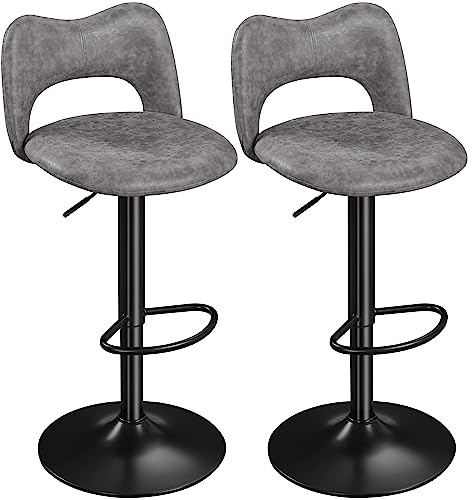 Yaheetech Barhocker 2er Set Polsterhocker 61,5-83 cm Höhenverstellbar und 360° Drehbar Barstuhl Küchenstuhl mit Rückenlehne und Fußstütze für Küche/Bar/Salon, Grau