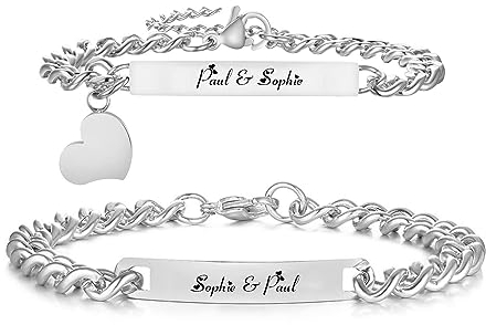 Partnerarmbänder Paar Armbänder mit Gravur - Personalisierte Pärchen HERZ Edelstahl Partner Silber für Geschenk Hochzeitstag Geburtstag Weihnachten Valentinstag