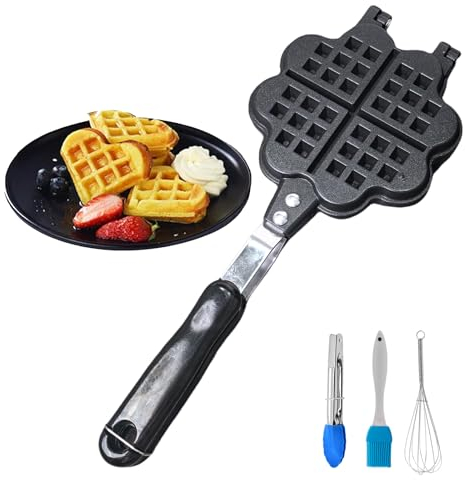 CPVKRY Stovetop Heart Shaped Waffle Pan Set of 1 - Cast Iron Waffle Pan Maker for Pancakes, Puffs, and Non Stick Cookware Waffles - Non-Electric Stovetop Griddle Panwaffle for Gas Stove