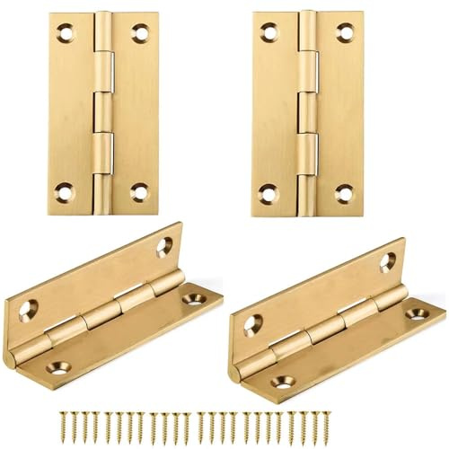 4 cerniere in ottone massiccio, cerniera pieghevole per mobili, armadietti, con viti di fissaggio, colore oro, 3,8 cm