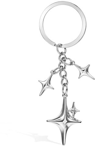 Tyqour Y2K Stern Schlüsselanhänger, Ästhetische Y2K-Schlüsselanhänger Aesthetic Geschenk für Damen und Mädchen, Edelstahl Schlüsselring für Handtasche, Rucksack, Auto, Taschenanhänger, Silber