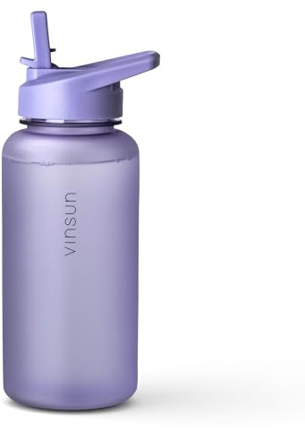 VINSUN Drinks Bottle 1L with Straw Lid - BPA Free, Leak-proof, Tritan - Lightweight Water Bottle for Sports, Outdoor, Bike, Gym - Water Flask Purple