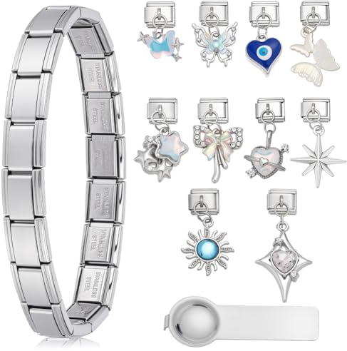 WEBEEDY Ensemble de Bracelets à Charnières en Argent pour Femmes et Hommes avec Pendentifs Émaillés et Outil D'Ouverture Bracelet de Charme Italien Modulable Ajustable à Faire Soi Même