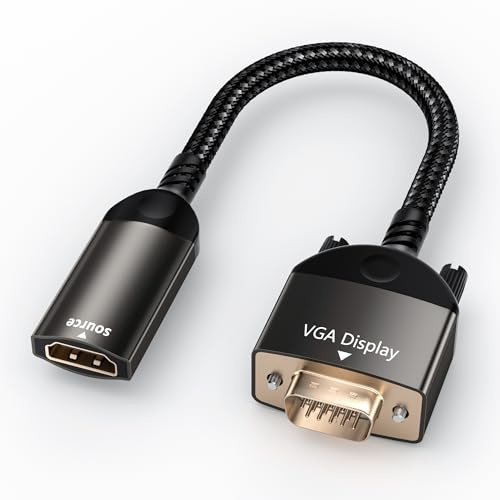 Getrish VGA to HDMI, Uni-Directional HDMI to VGA Adapter (Female to Male), VGA (Display) to HDMI (Source) Converter 1080P@60Hz Compatible with Computer, Desktop, Laptop, PC, Monitor, Projector