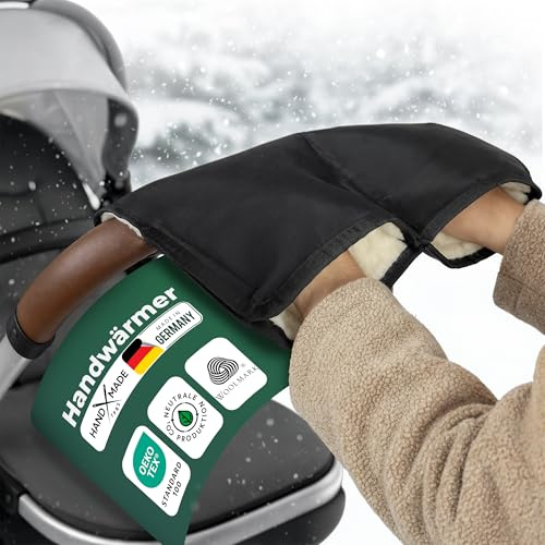Novaliv Kinderwagen-Handwärmer Handmuff – wasserabweisendes Polyamid außen, innen Schurwolle – warmer Handwärmer ohne Strom gegen kalte Hände für Eltern, Buggy und Kinderwagen im Winter