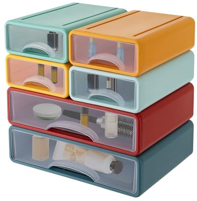 6 lådor kontor förvaringslåda, skrivbord, förvaringslåda, stor transparent, lådask, stapelbara förvaringslådor för sminkbord, kontor, badrum (färg)