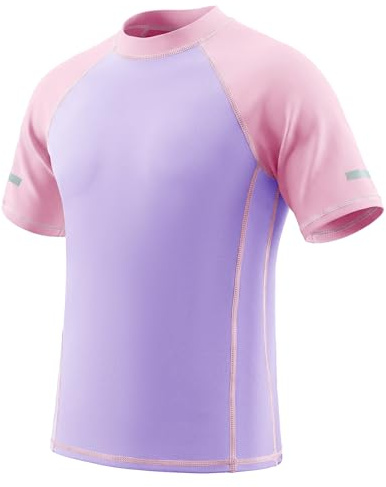 Keyck Maillot de Bain Enfant Garçon Fille Manches Courtes T-Shirt 7-15 Ans | Anti-UV, avec Bandes Réfléchissantes, Protection Solaire, Séchage Rapide, Haut de Bain Rashguard, Natation Surf Plage Piscine