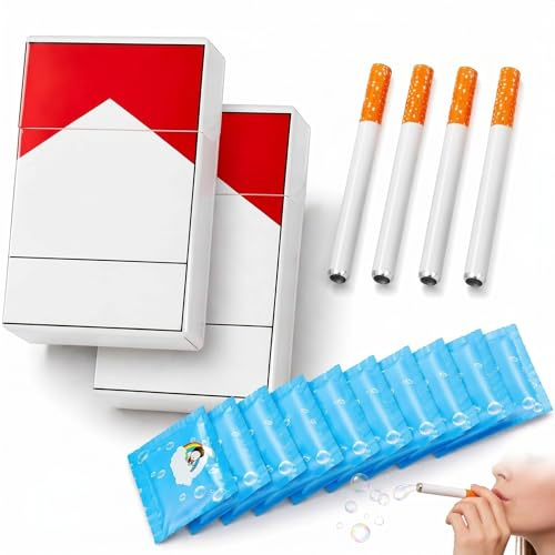 FIQLUL Cigarette Bulle de Savon - Lot de 2 Sets avec 4 Tiges et 10 Recharges de Liquide - Machine à Bulles Portable pour Adultes et Enfants - Cadeau Original pour Fêtes, Mariages et Anniversaires