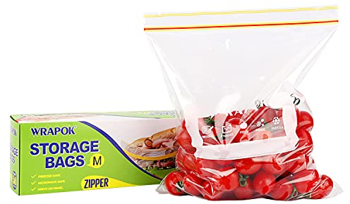 WRAPOK Medium Freezer Bags Ziplock Reusable Sandwich Plastic Food Bags - 9.8 x 8.7 Inch (50 Count)