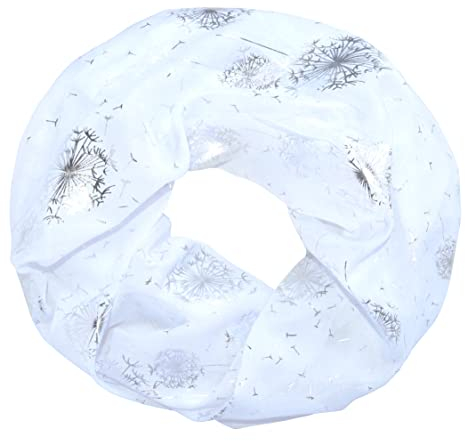 thb Richter Loopschal Rundschal mit Pusteblume Muster Schlauchschal Schals Halstuch Loop Natur Pusteblumen Blumen Print Aufdruck (Pusteblumen Flying - Weiß)