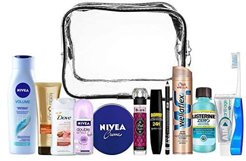 A2S Kit d'accessoires de Voyage Pratique, Articles de Toilette de Voyage, Cadeaux pour Homme et Femme, 13 pièces. Approuvé comme Bagage Cabine.