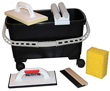 Fliesenleger-Waschset 22 Liter inkl. 4 Bodenrollen und Fliesenlegerwerkzeuge + GRATIS 2 x Wascheimerbeutel