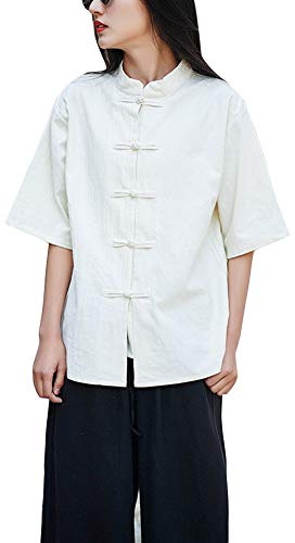Femme Chemisette Chinoise en Lin Kung Fu Chemise Manches Courtes Confortable