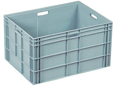 5 x Plastic Storage Box - 800x600x340 (Closed handles) - Euro Container - Grey Stacking Crates - Heavy Duty Storage Boxes - Food grade Bakery/Dough tray