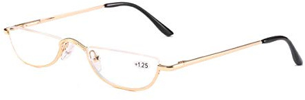 KoKoBin - Lunettes de lecture à demi-monture avec charnières à ressort pour homme et femme - Lentilles fines en forme de demi-lune - Lunetterie métallique demi-cerclée, doré, +1.50 Magnification (Pack