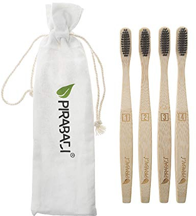 PACK DE 4 BROSSE A DENT EN BAMBOU | 100% NATUREL | POCHETTE OFFERTE | MARQUE 100% FRANÇAISE | ÉCOLOGIQUE, VÉGÉTALIEN & BIODÉGRADABLE