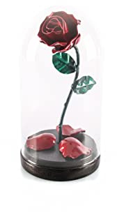 Forging Art Bcn® Hand Forged Enchanted Rose in Beauty and the Beast Glass Dome - Gift of Valentine's Day, Mother's Day, 6th Year Wedding Anniversary (Red/Green)