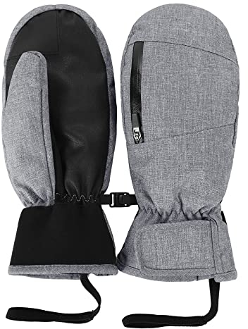 Durio wasserdichte Handschuhe Damen Herren Fäustlinge Touchscreen Skihandschuhe Winterhandschuhe für Laufen Skifahren Wandern Motorrad Radfahren Grau M