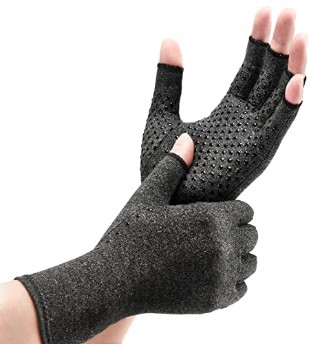 GINTRON Guanti per artrite a compressione, guanti a compressione senza dita per tunnel carpale, gonfiore e tutti i tipi di dolore alle mani, tessuto traspirante e traspirante