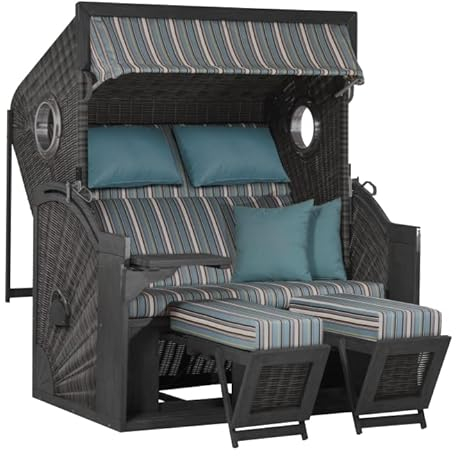 Yoursol by Devries Strandkorb Pure Seaside XL 444, PE, blau-weiß gestreift, Breite 135 cm, Pinienholz, Windschutz