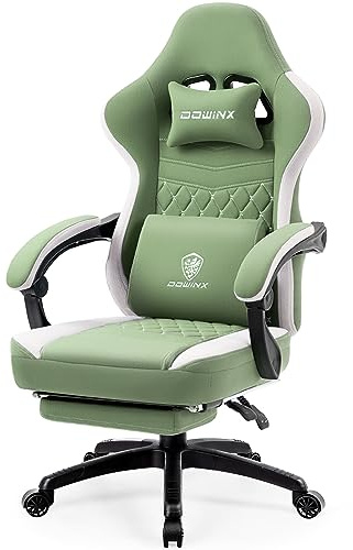Dowinx Gaming Chair Breathable Fabric Game Chair with Gel Pad and Storage Bag, Comfortable Gamer Chair with Pocket Spring Cushion, Ergonomic Computer Chair with Footrest, Green