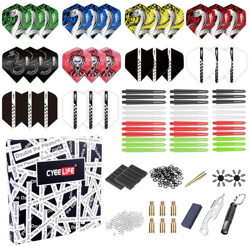 CyeeLife 180pcs Juego de Accesorios de Dardos,Incluye Plumas para Dardos,Ejes de Aluminio,Anillos,Protectores de Plumas,Dardos Piedra de Moler y Todos los Accesorios necesarios para los Dardos