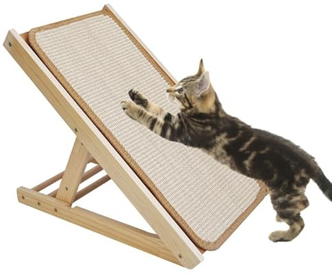 MUYG Sisal Cat Scratcher Ramp,Tilted Natural Wood Vertical Scratcher Pad for Cats with Sisal Scratching Board Durable Adjustable Height Pet Scratching Pads for Indoor Dogs Kitten Holding up to 80LBS
