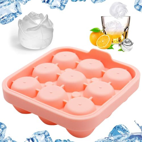 Moules de Glaçons à Fleurs, Moule à Glace Rose à 9 Cavités pour Moules en Silicone pour l'eau, Whisky, Cocktail
